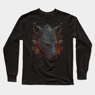 rhinoceros decorated with Javanese ornaments Long Sleeve T-Shirt